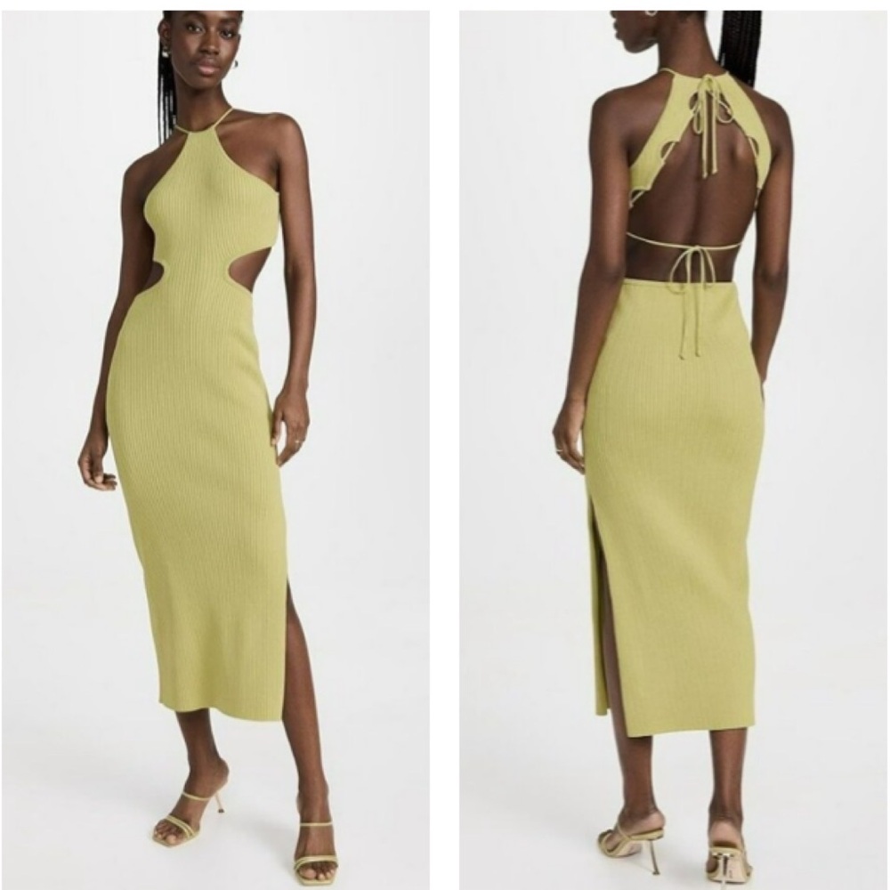 Revolve X Significant Other NWT‎ US 12 Avocado Green Ribbed Skye Midi Dress